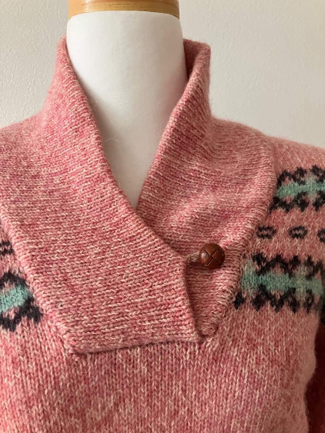 90s Wool Rich 울리치 여성 숄칼라 핑크 스웨터 상품이미지2