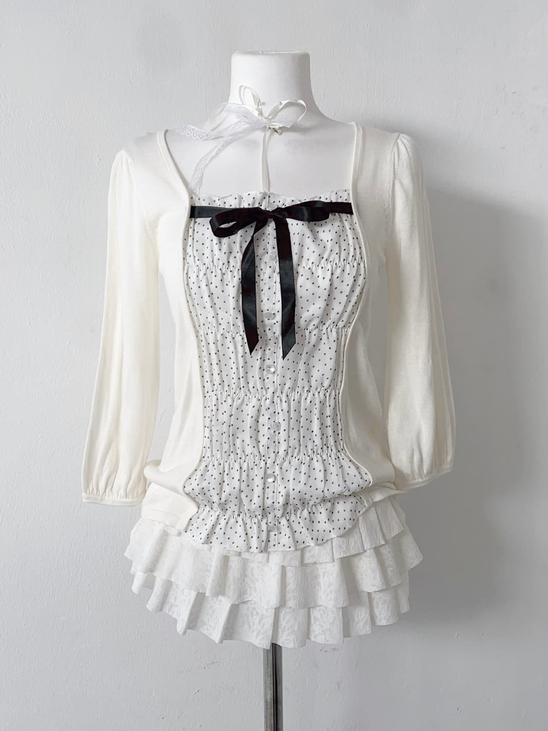 크림화이트 도트 7부 로걀탑 상품이미지1