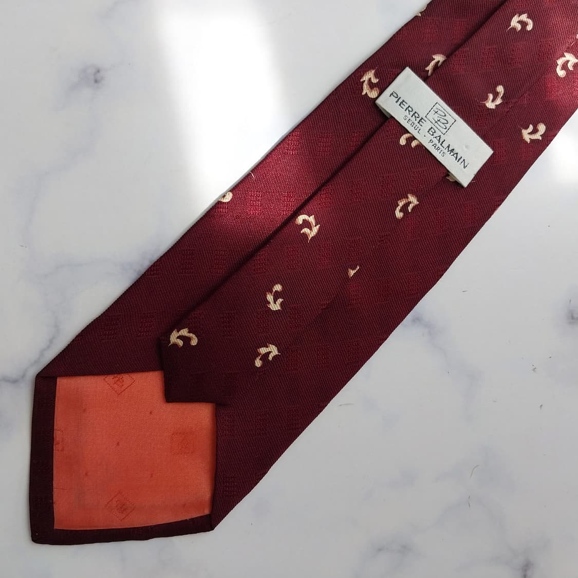 피에르 발망 실크 버건디 패턴 넥타이 9.5cm A+등급 K2389 상품이미지8