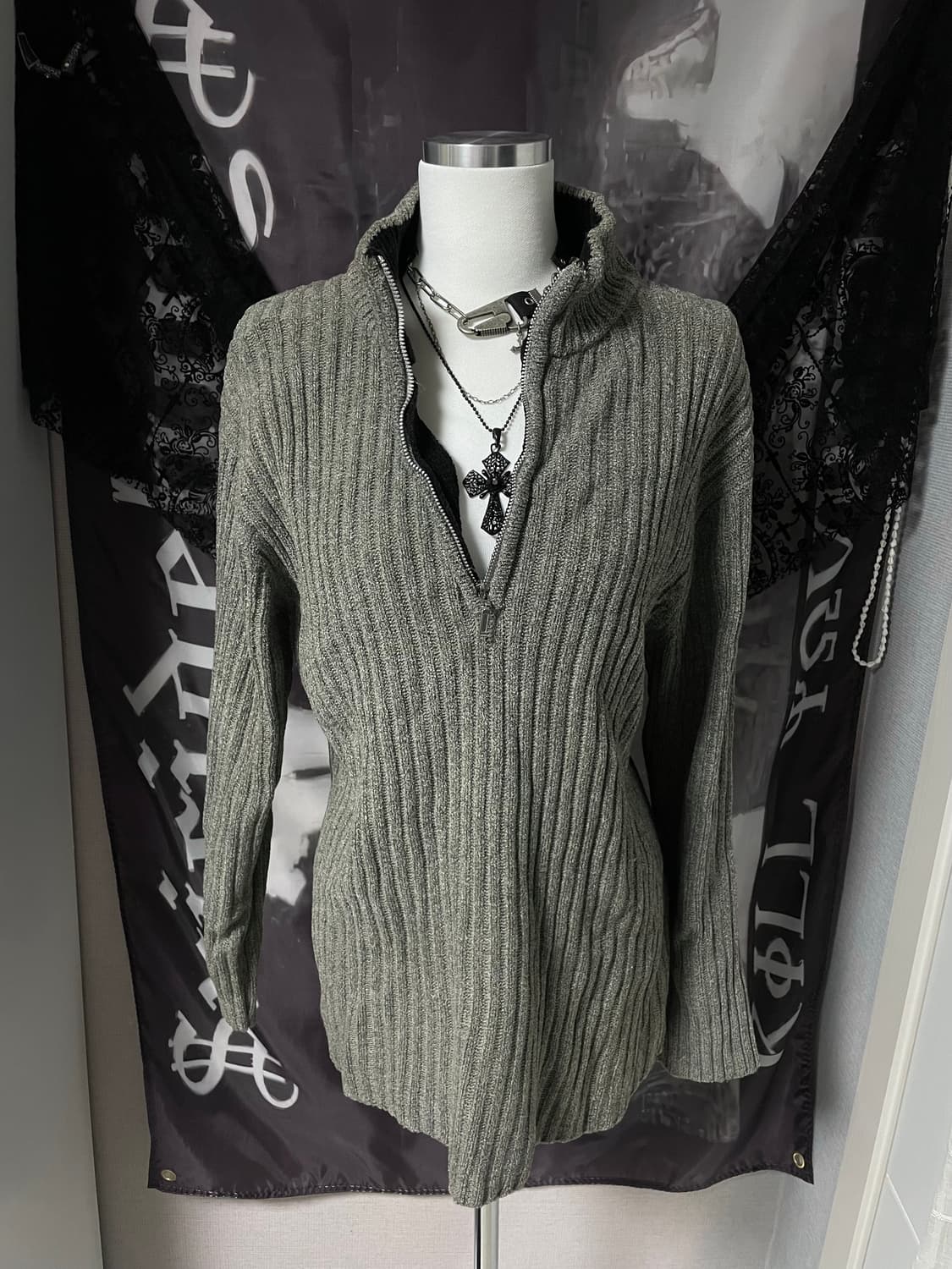 Half Zip-up Long Sleeve Knit 빈티지니트00유니섹스 상품이미지1