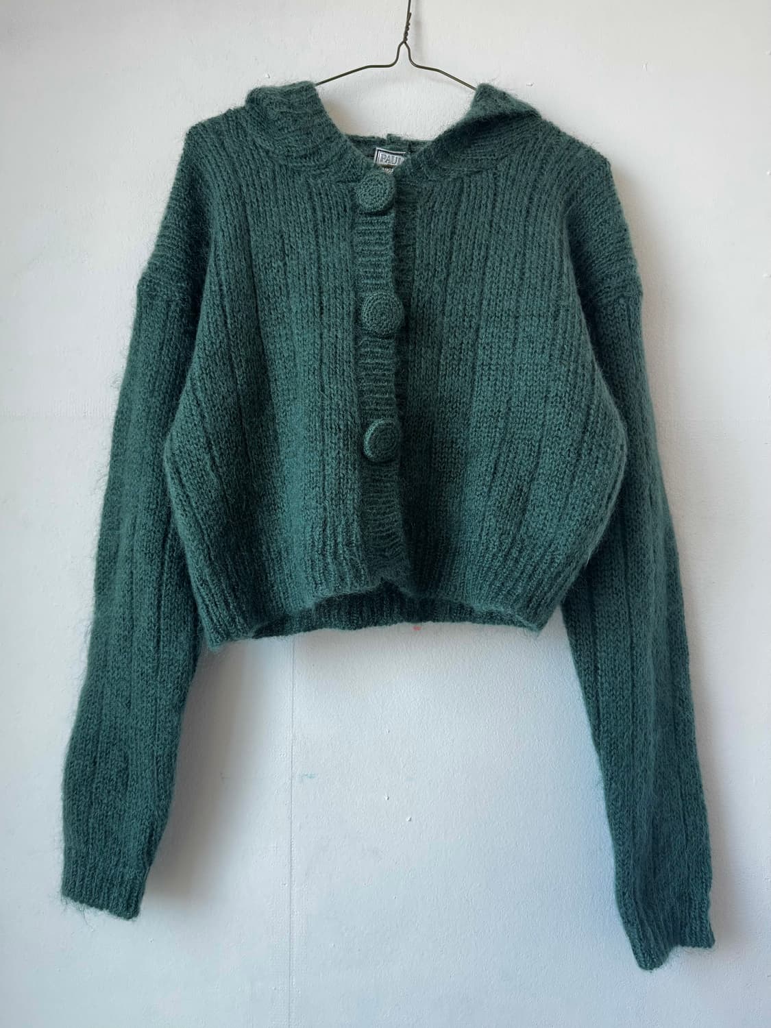 왕버튼 후디 모헤어 가디건 모스그린 (모헤어 61%) 도쿄빈티지 상품이미지1
