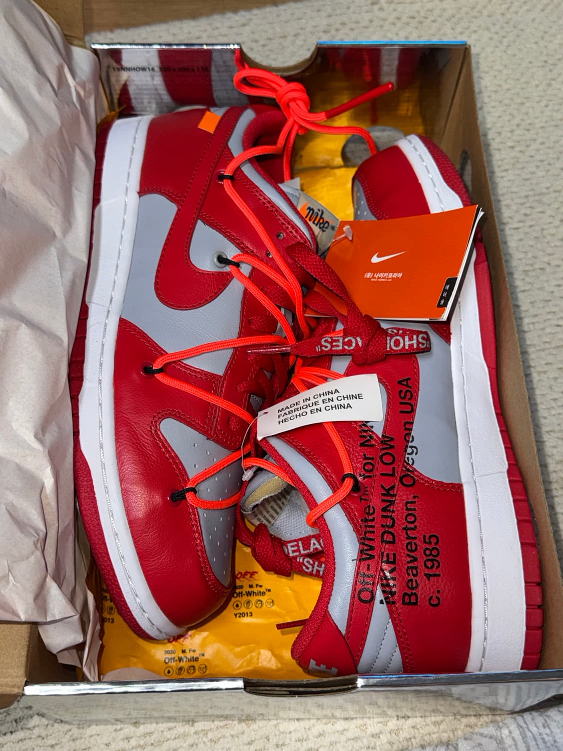 나이키 오프화이트 덩크 로우 유니버시티 레드 265mm 상품이미지6
