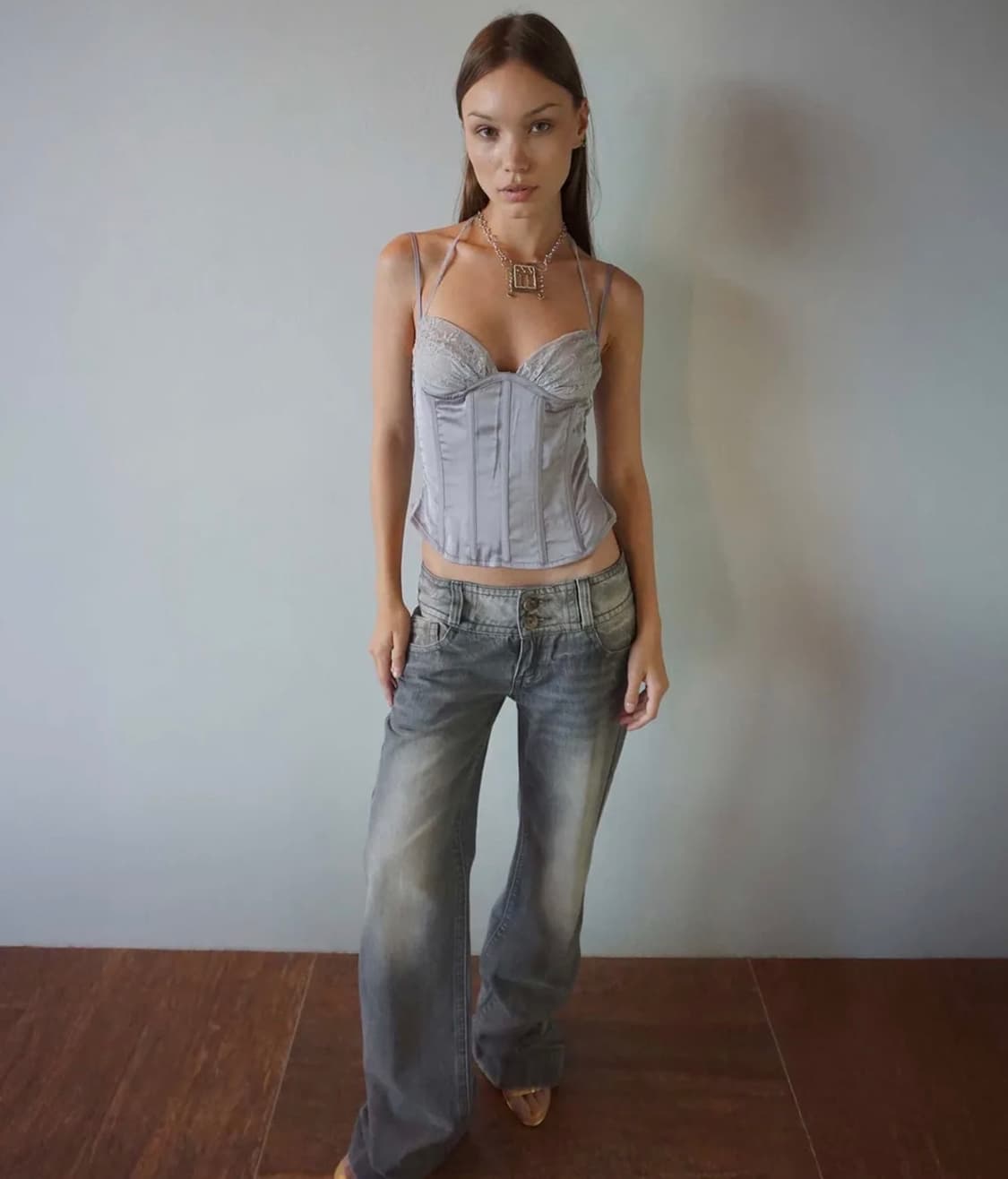 sculptor 90s Glossy Corset Top Gray - L 상품이미지4