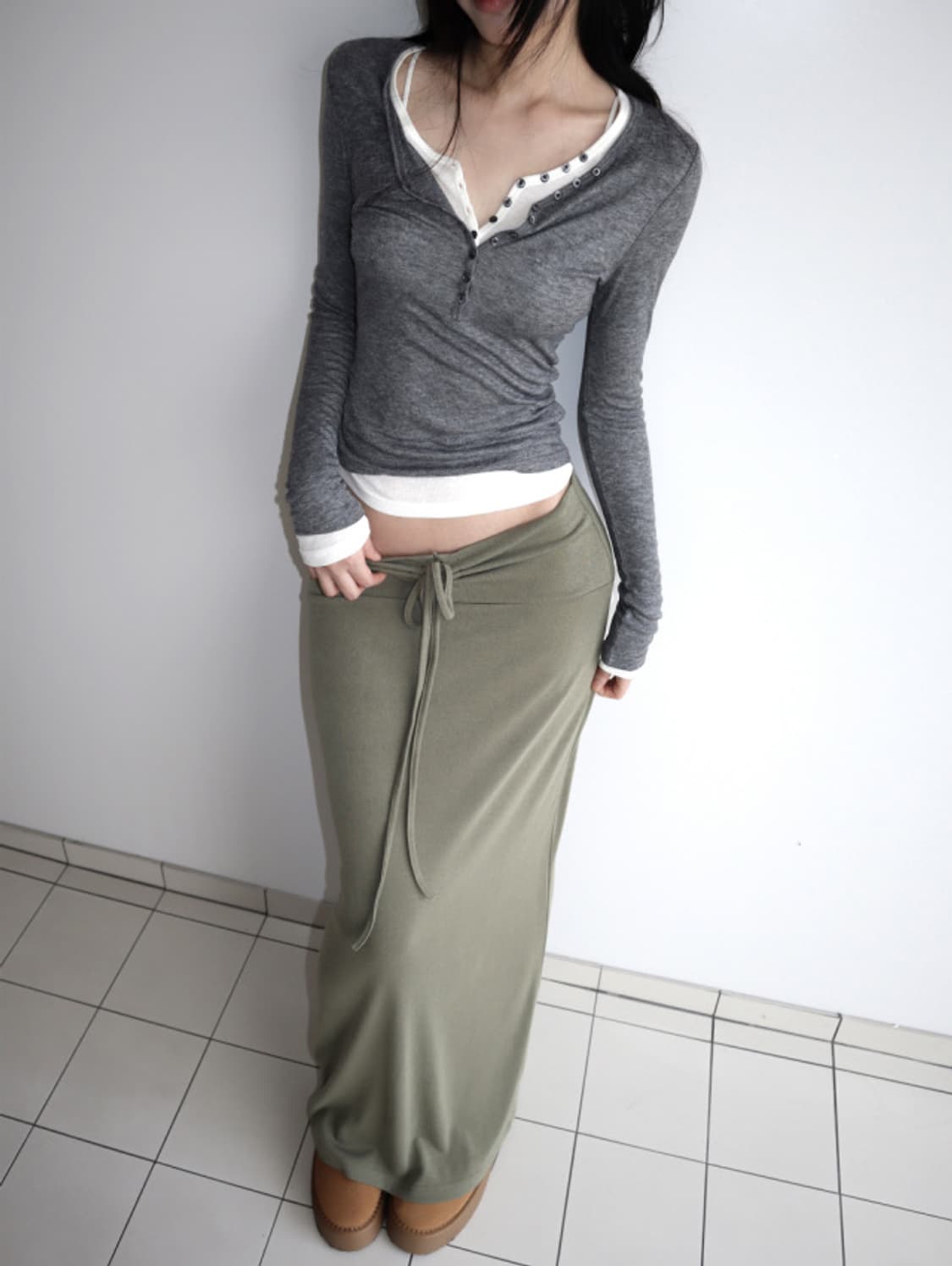 울30 텐셀 슬림핏 t shirt (아이보리/그레이) 상품이미지5