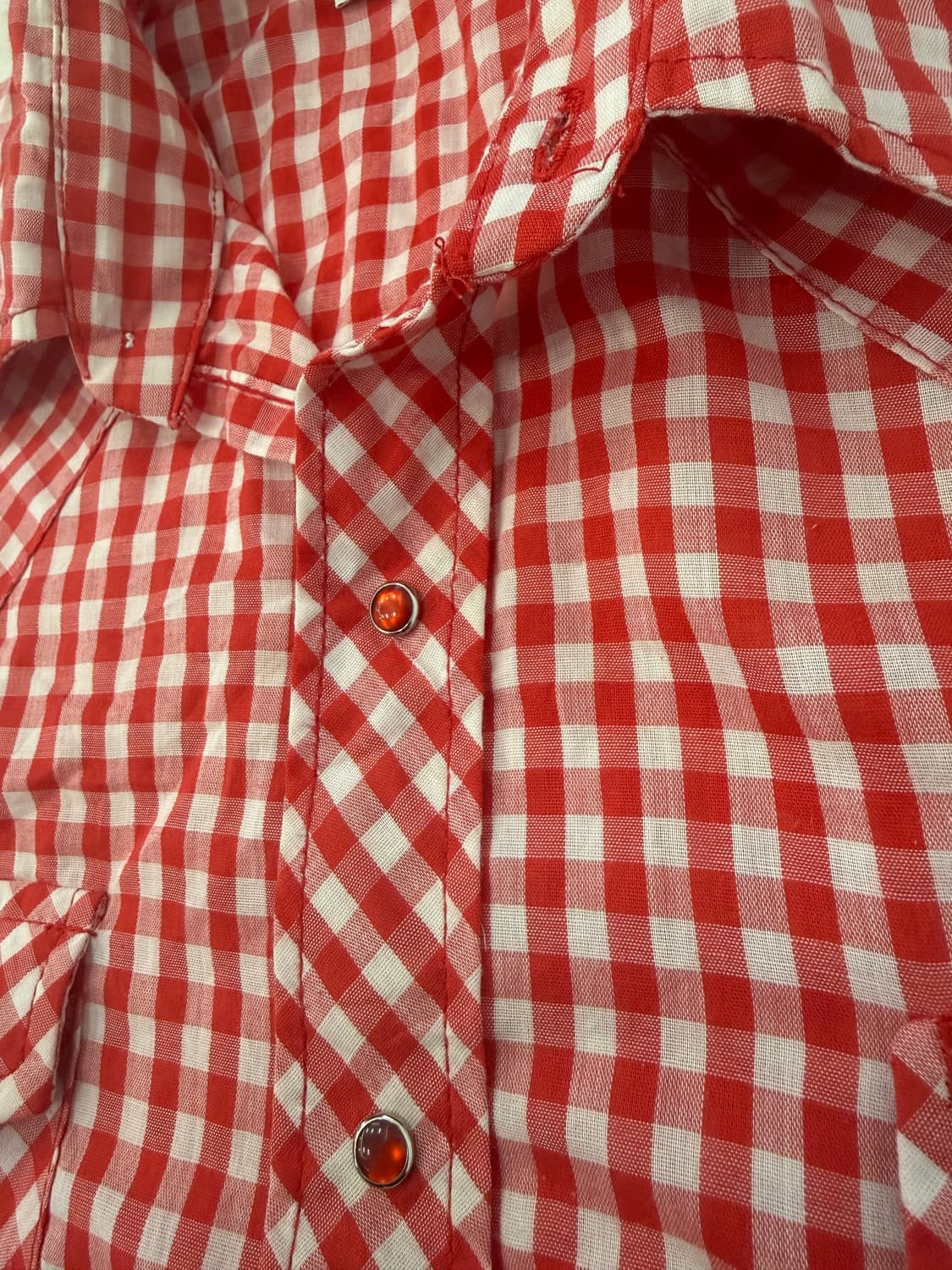 빈티지 웨스턴 셔츠 레드 깅엄 체크 반팔 상품이미지3