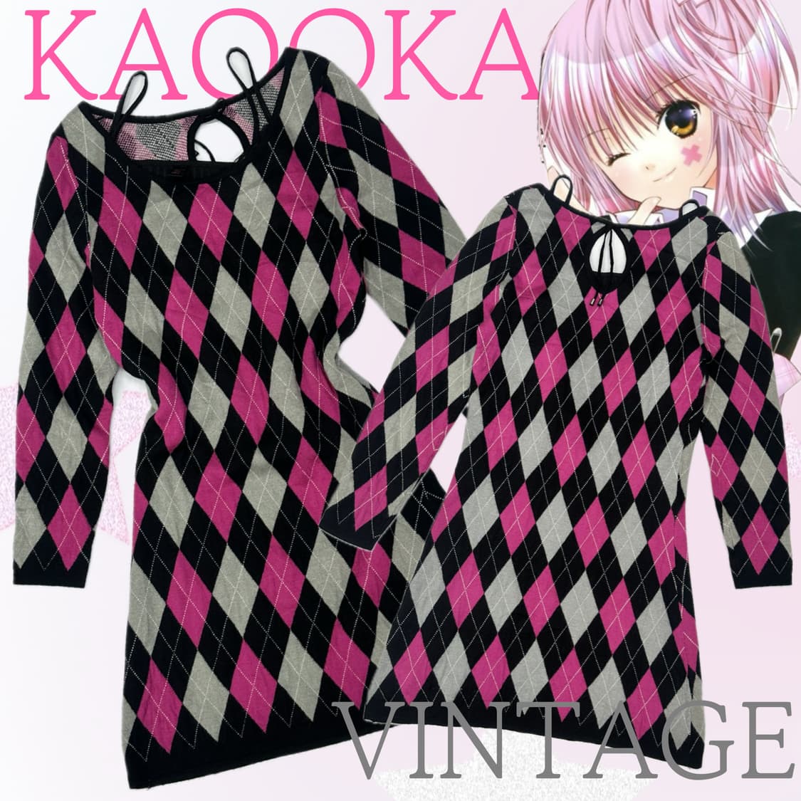 💓캐캐체 아무 아가일 니트 원피스 💓 레이어드 미니 핑크 패턴  상품이미지1