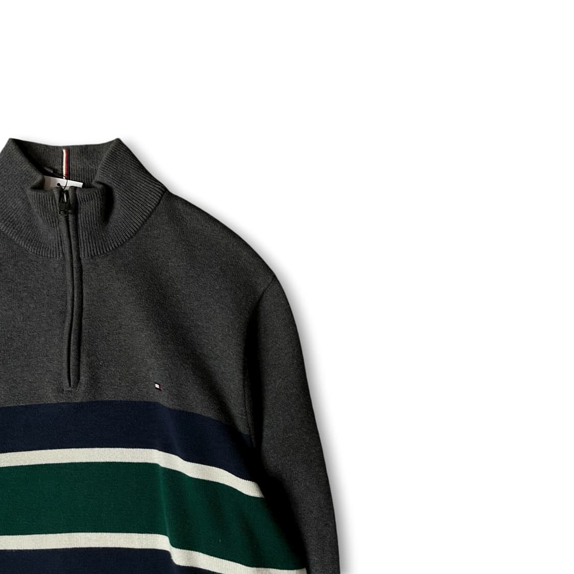 타미힐피거 그레이 단가라 패턴 하프넥 니트 집업 L 상품이미지2