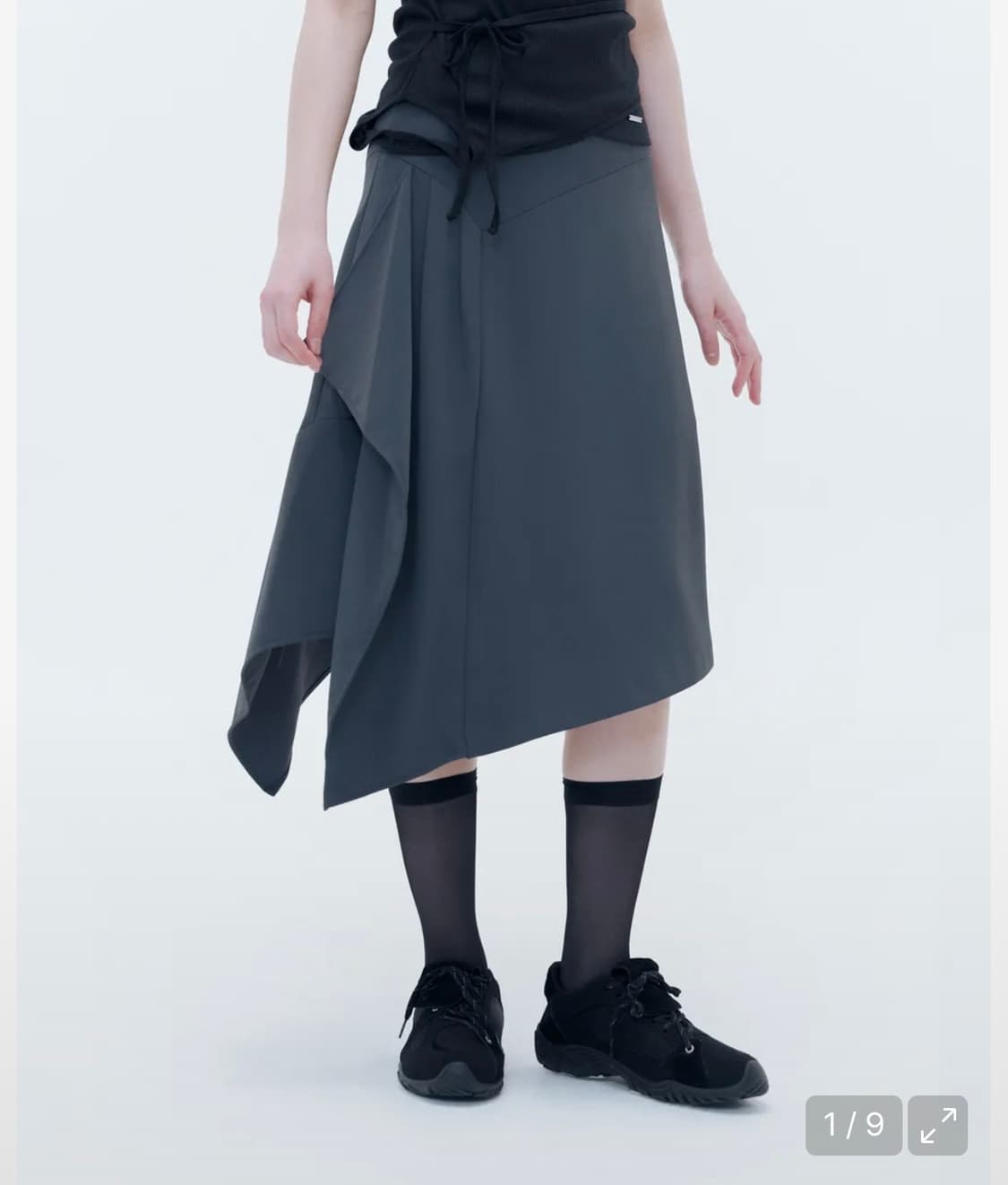미세키서울 사이드 플리츠 미디 스커트 차콜 사이즈 상품이미지2