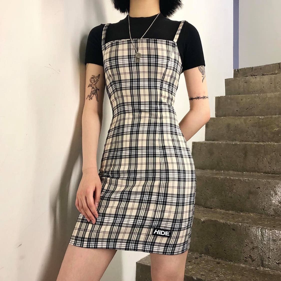 [무배] 믹스엑스믹스 하트클럽 체크 뷔스티에 원피스 상품이미지3