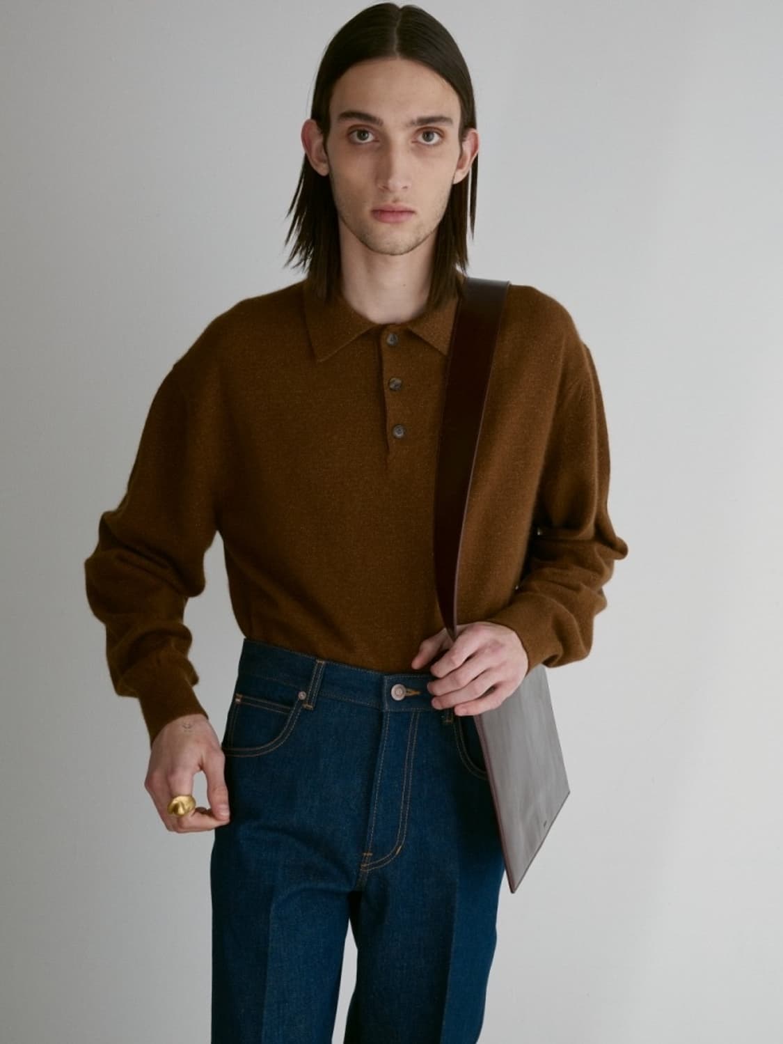 [할인] 렉토 24F/W 오필리아 쉬머 폴로 니트 브릭 브라운 상품이미지1