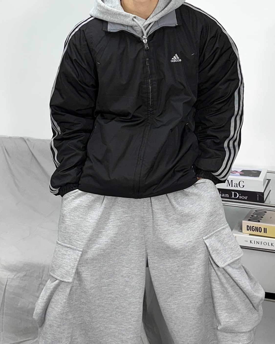 아디다스 블랙 그레이 리버시블 바람막이 점퍼 L 상품이미지1