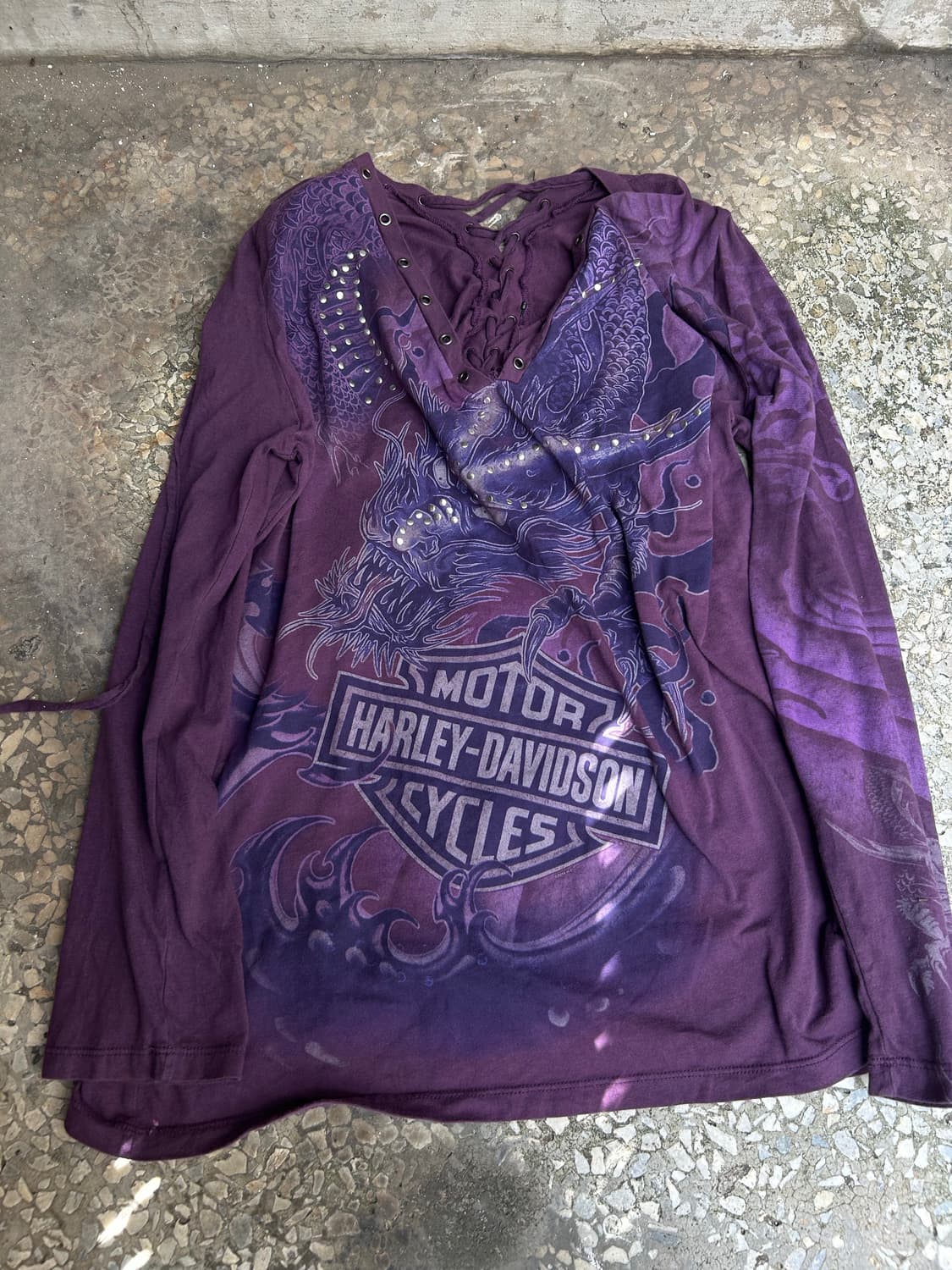*rare* 할리데이비슨 레이스업 아일렛 드래곤 프린팅 롱슬리브  상품이미지2