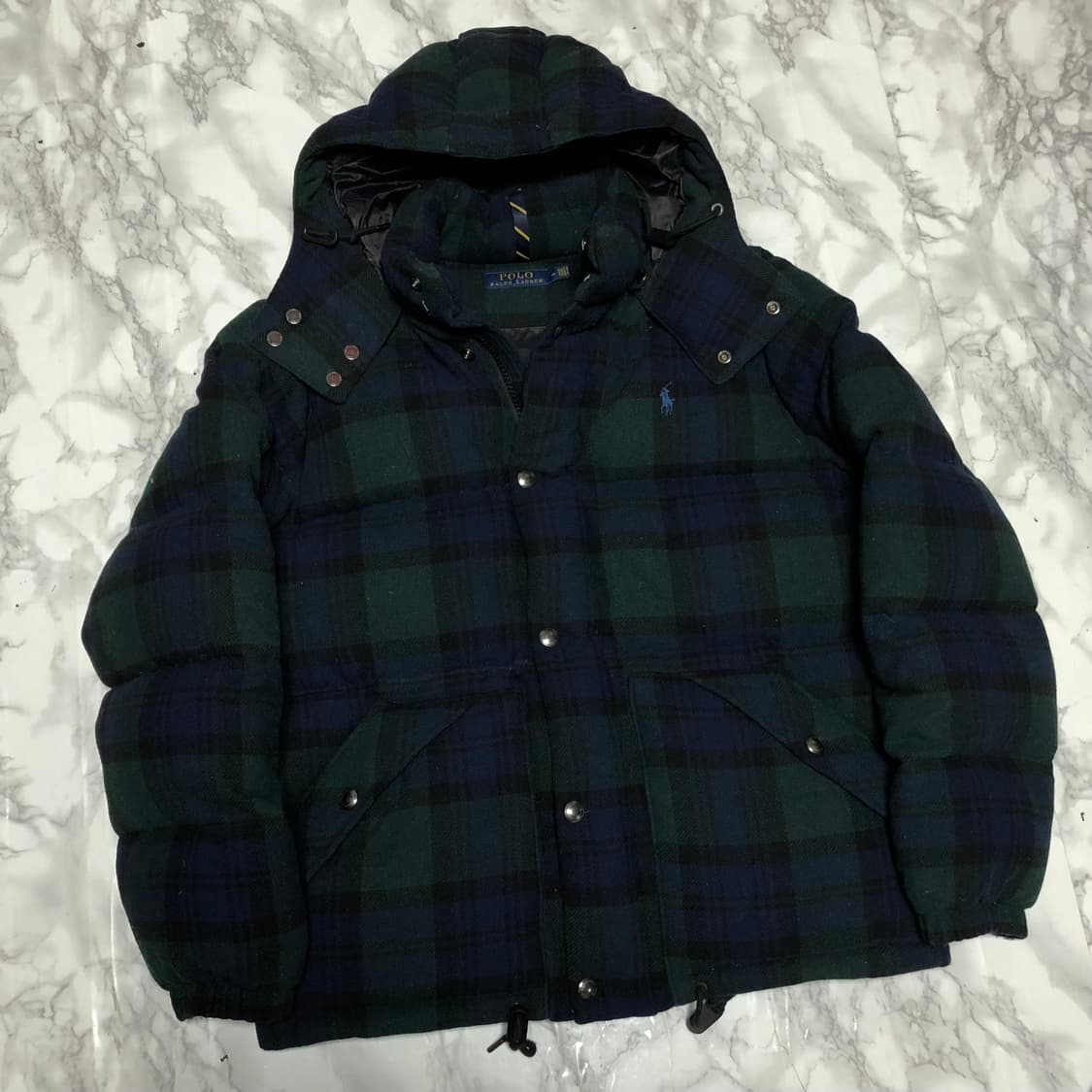 폴로 랄프로렌 타탄 체크 패딩 자켓 블랙와치 울 상품이미지1