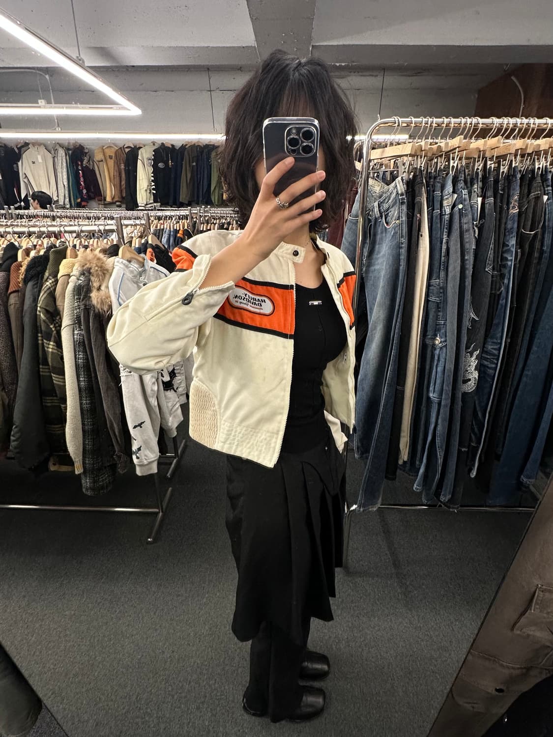 XS)할리데이비슨 빈티지 나일론 크롭 레이싱 자켓 상품이미지2