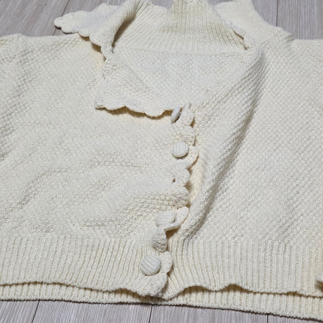 일본빈티지)히메라떼갸루st 로맨틱 러블리 옐로우 크롭 엑팜깔 니트가디건 상품이미지3