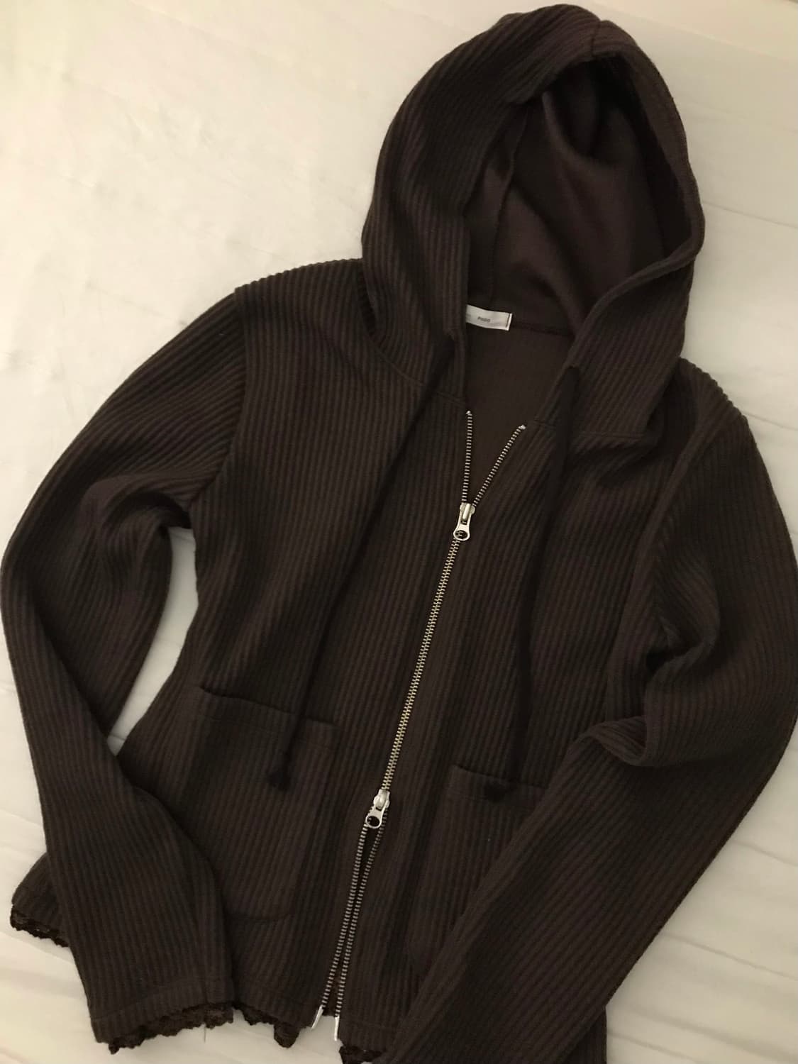 브라운 니트 투웨이 후드집업 상품이미지1