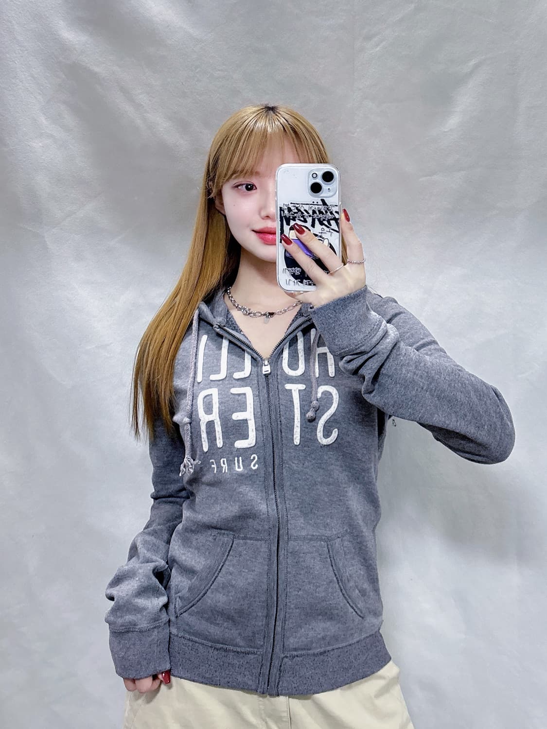 홀리스터 그레이 빅로고 딱붙핏 Y2K 후드집업  상품이미지1