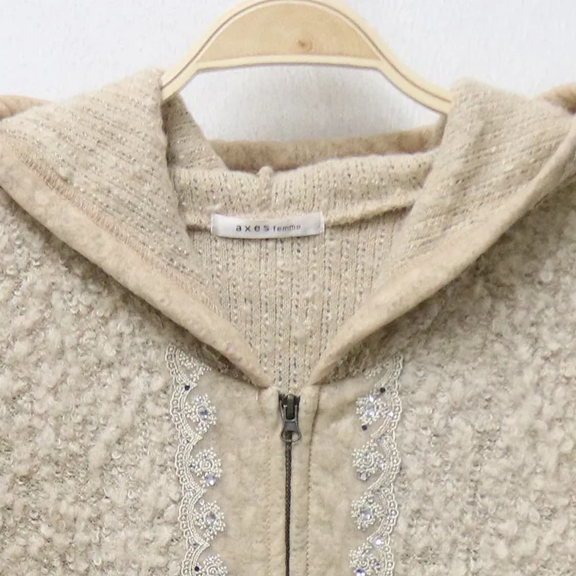 엑시즈팜 모리걸 부클  울 혼방 롱후드 집업 61515 상품이미지3