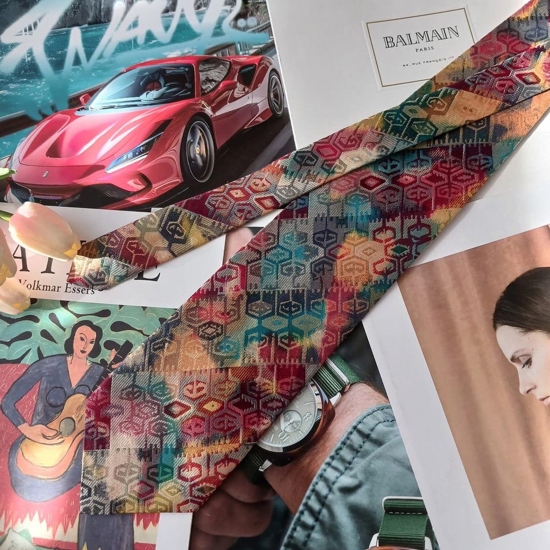 발망 실크 레드 자카드 패턴 넥타이 9.4cm A+~A등급 A19446
 상품이미지5