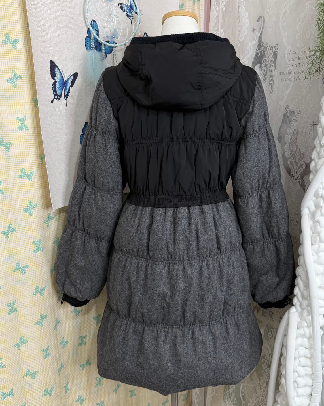 블랙 & 그레이 후드 더플 패딩 자켓 상품이미지7