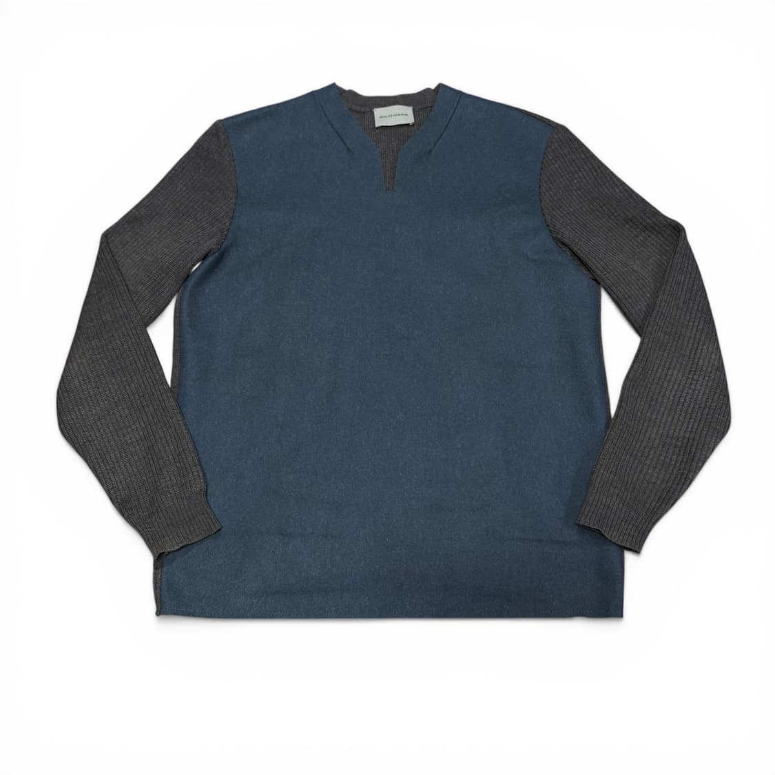 48 100 솔리드옴므 캐시미어 블렌드 배색 헨리넥 니트 상품이미지1