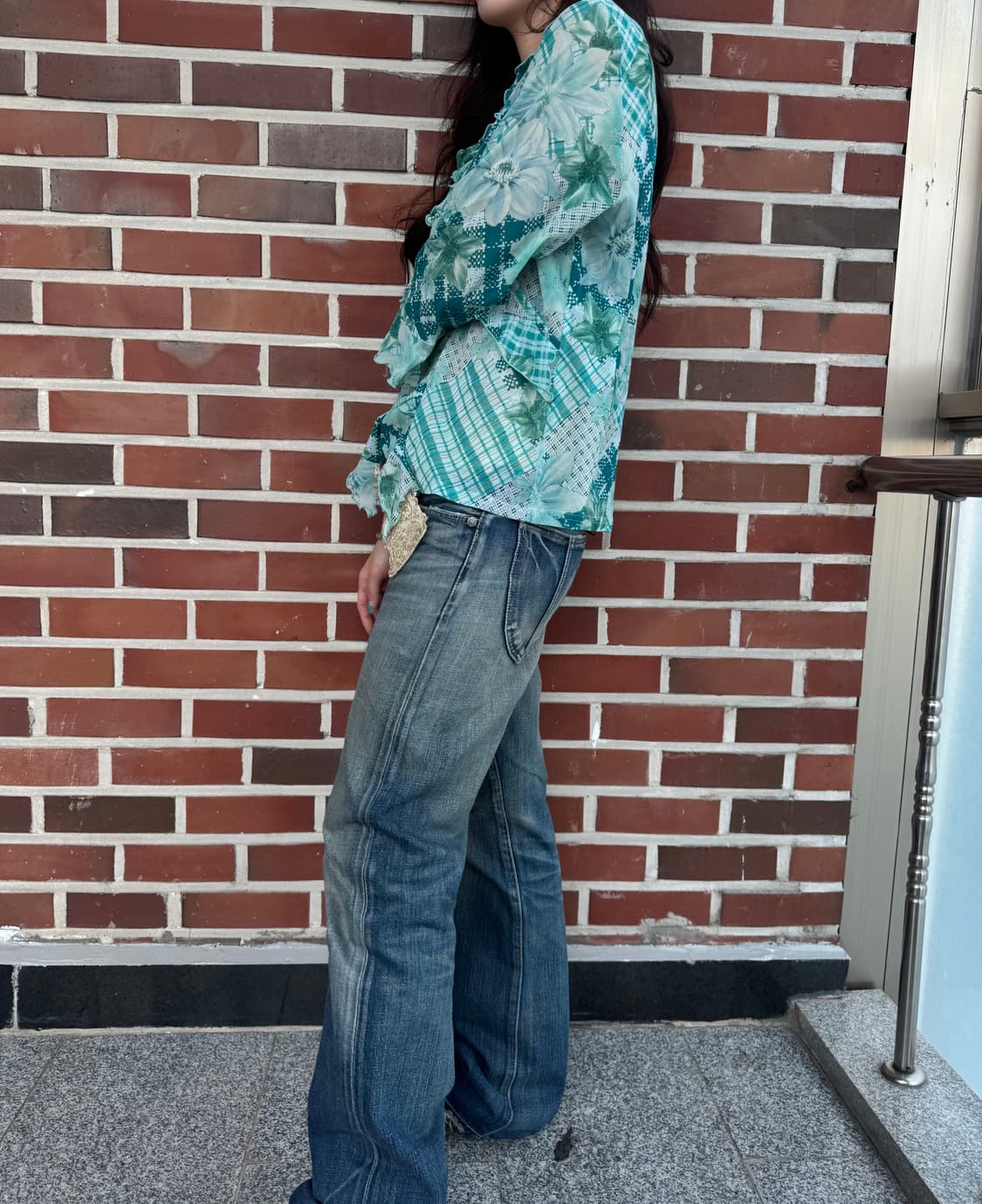 오리엔탈 민트 플라워 블라우스 상품이미지5