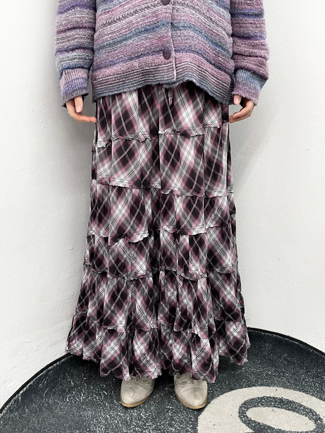 체크 그런지 캉캉 롱 스커트 상품이미지2