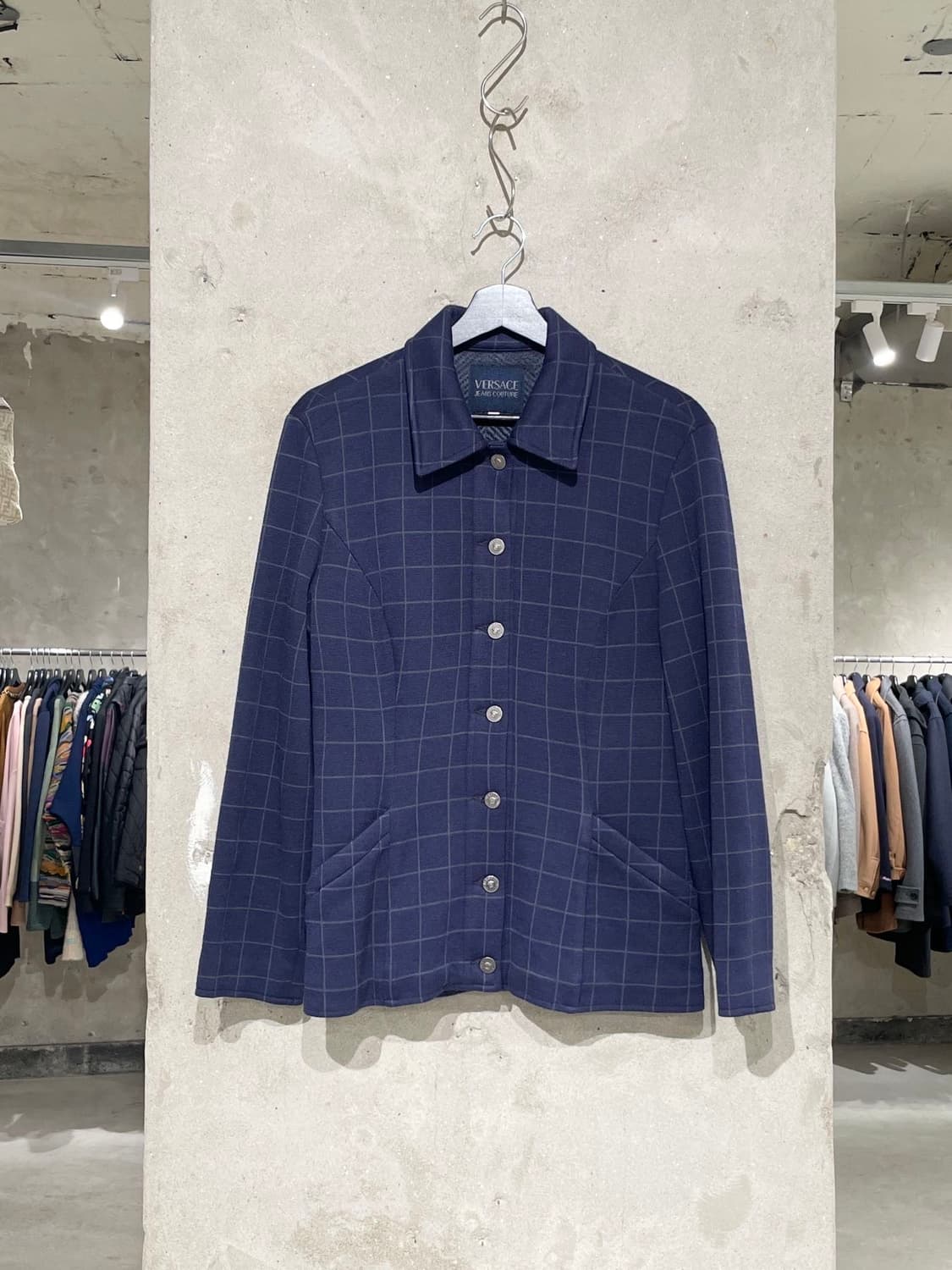 베르사체 진스 꾸뛰르 네이비 체크 아칼릭 울 자켓 상품이미지1