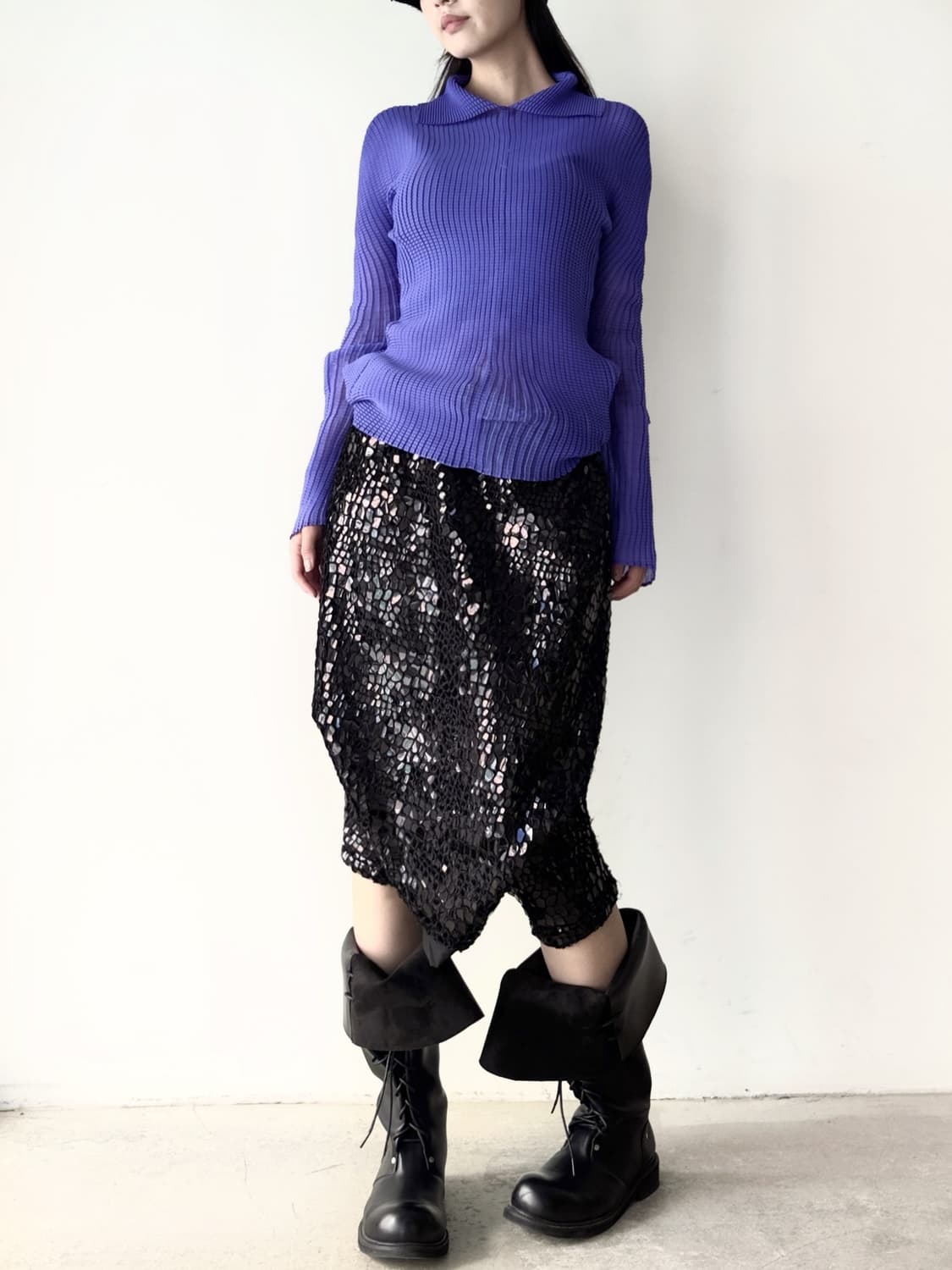 Textured pk pleats top / purple 상품이미지5