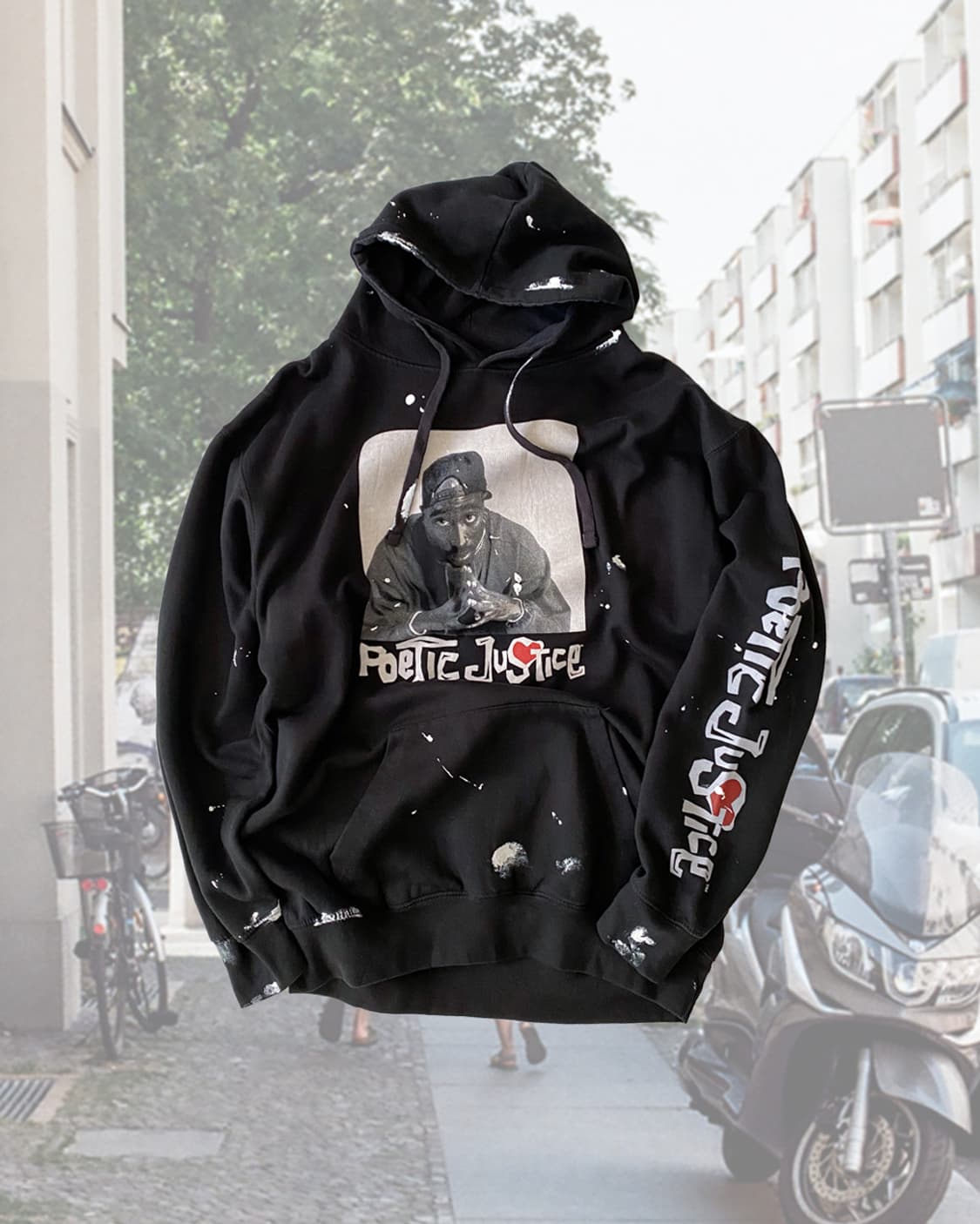 Poetic Justice 2pac 페인팅 블랙 후드티 상품이미지1