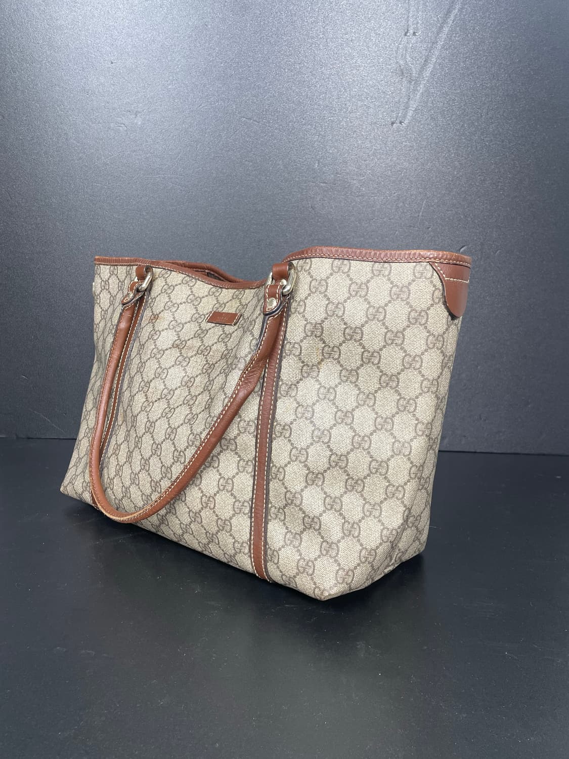 GUCCI 구찌 GG 수프림 브라운 레더 트리밍 쇼퍼 숄더백 상품이미지3