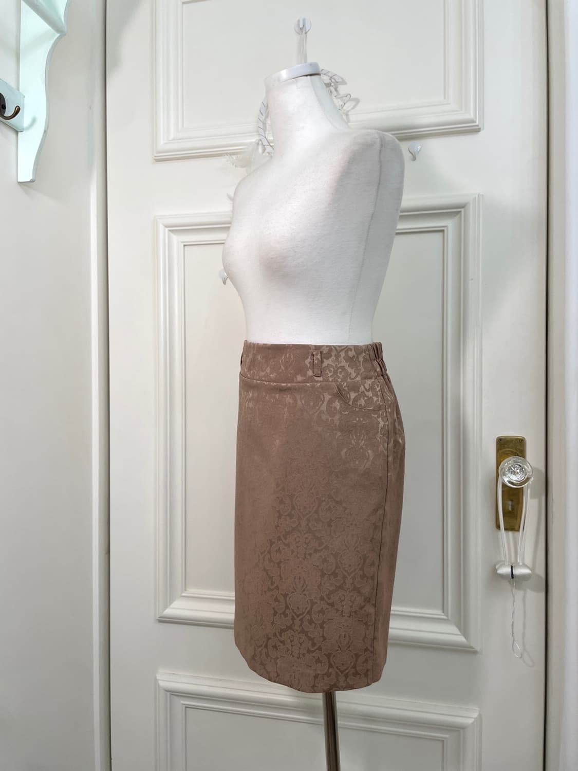 beige brown jacquard midi banding skirt 상품이미지2