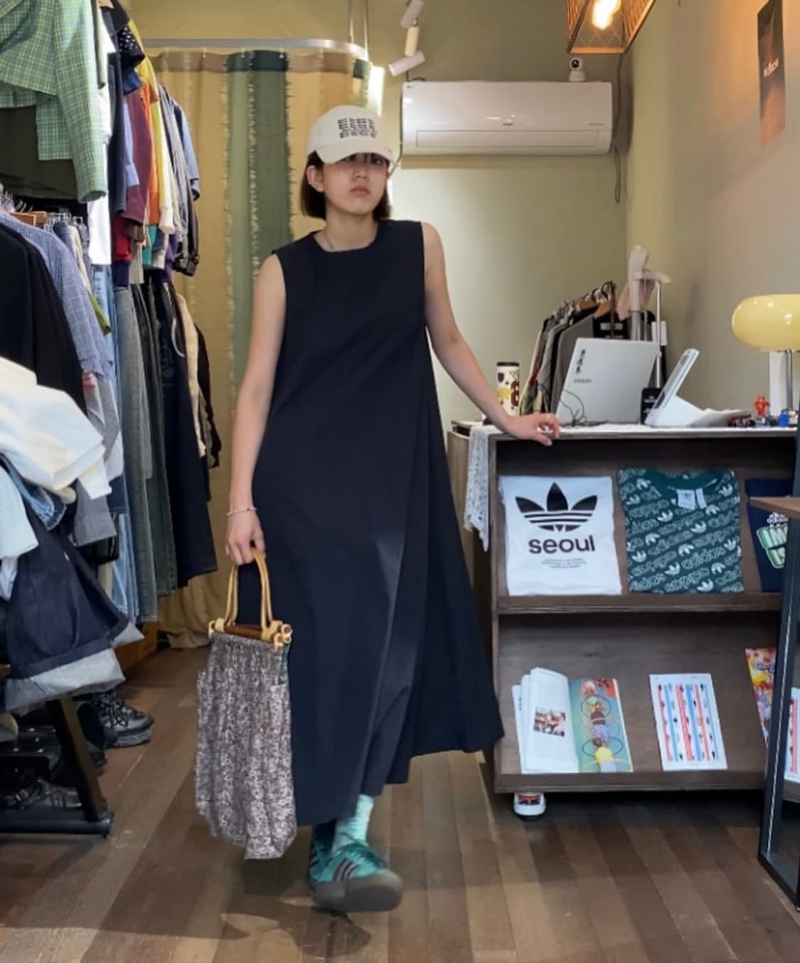네이비 코튼 롱원피스 상품이미지1