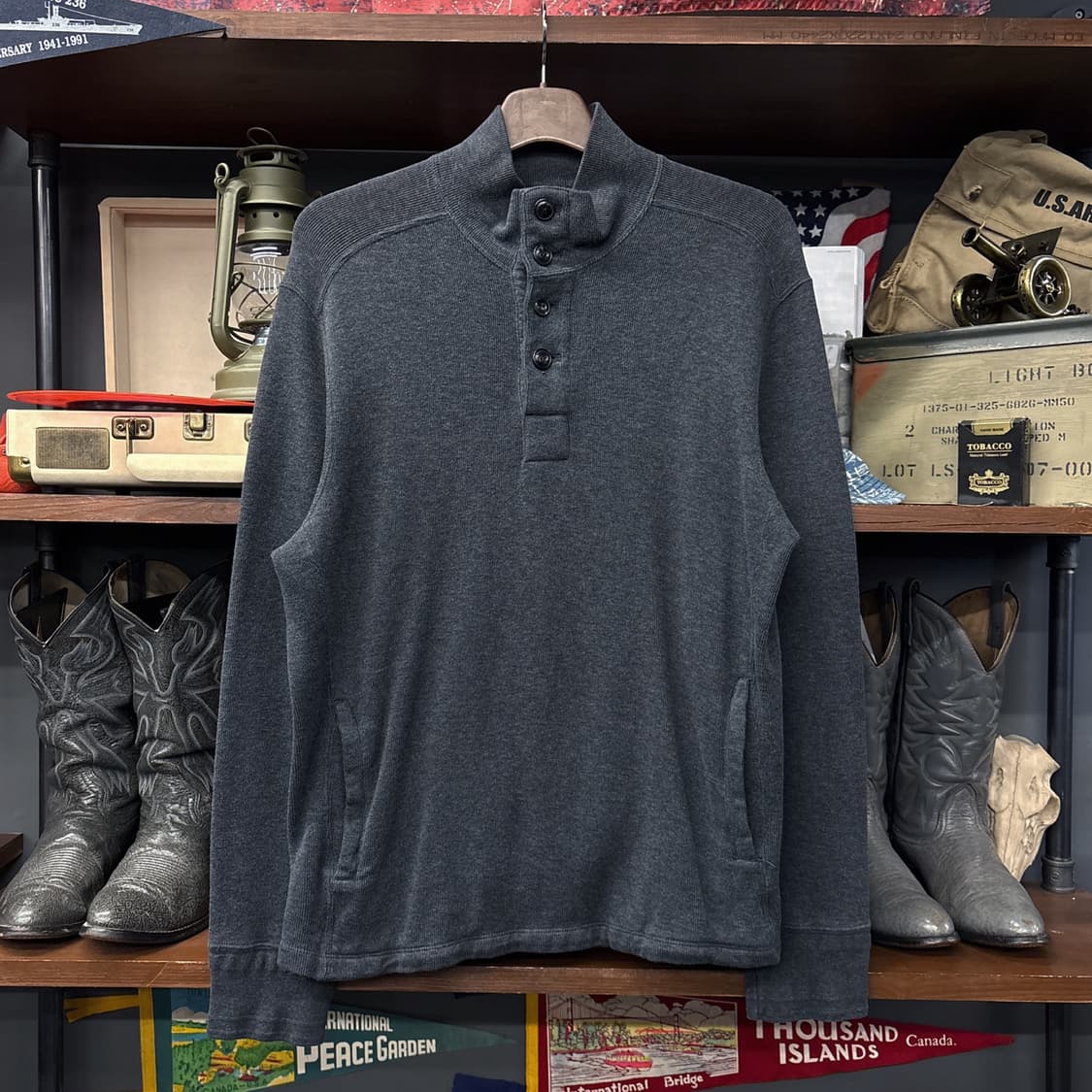 90s 폴로 랄프로렌 코튼리브 하프버튼 니트 스웨터 차콜 N988 상품이미지1