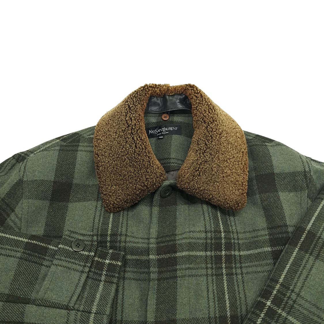 CN760 L 입생로랑 옴므 울 체크 보아카라 하프코트 상품이미지3