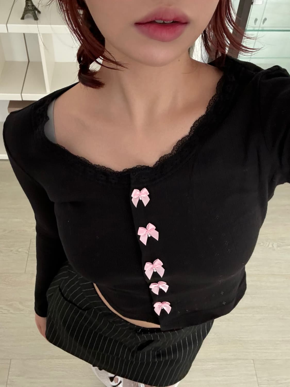 리본 레이스 크롭 긴팔 티셔츠 상품이미지3