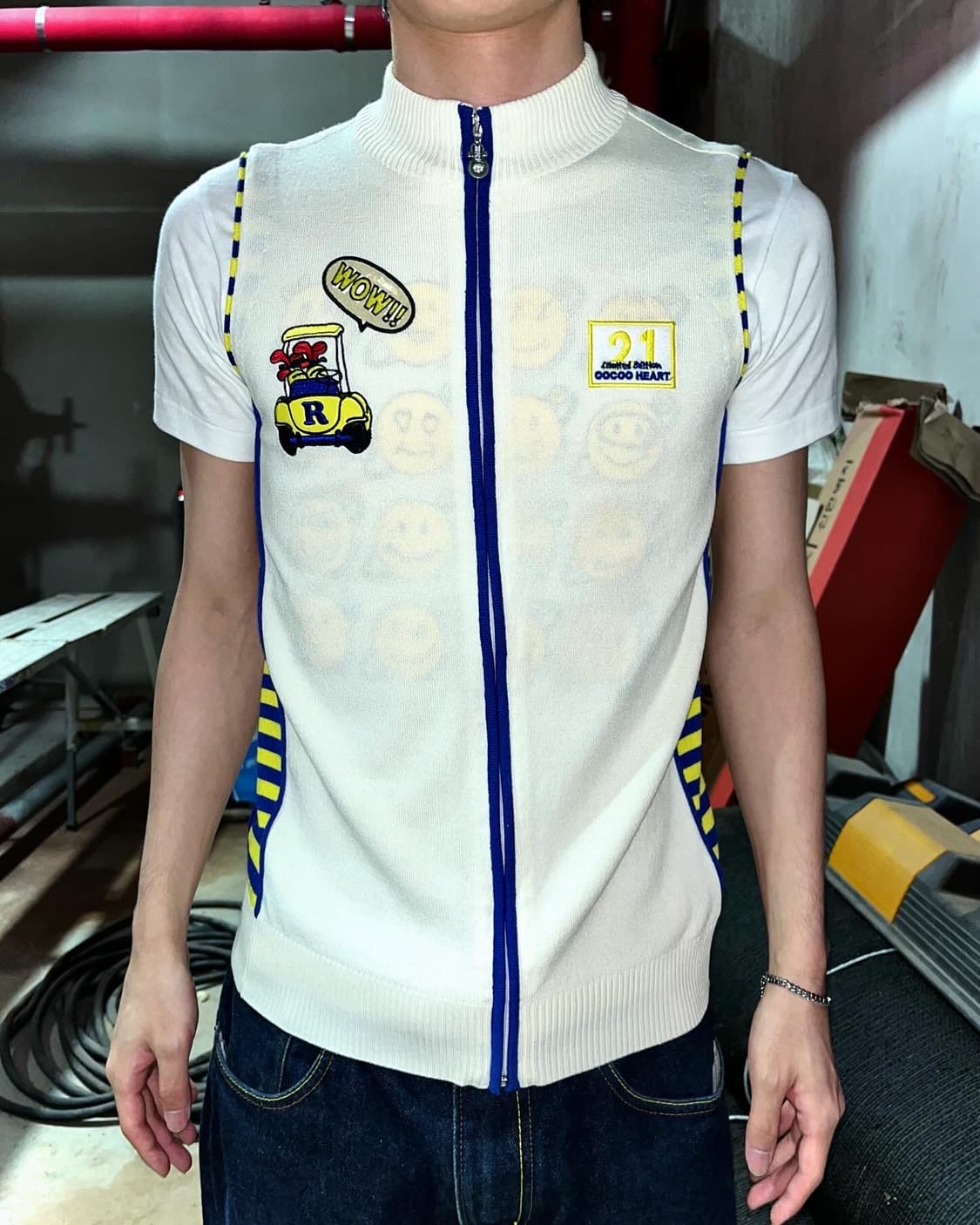 90s 빈티지 자수 슬리브리스 니트 베스트 조끼 자켓 상품이미지1