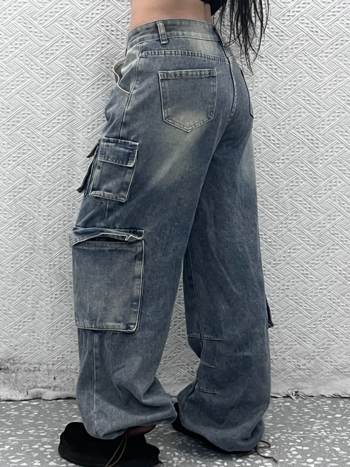 빈티지 올드스쿨 멀티포켓 데님 스트링 조거 카고팬츠 L C08915 상품이미지2