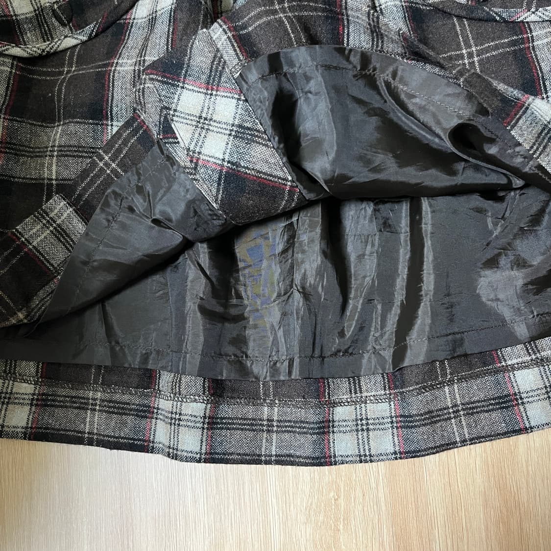 빈티지 다크 브라운 체크 단추 미니 스커트 상품이미지2