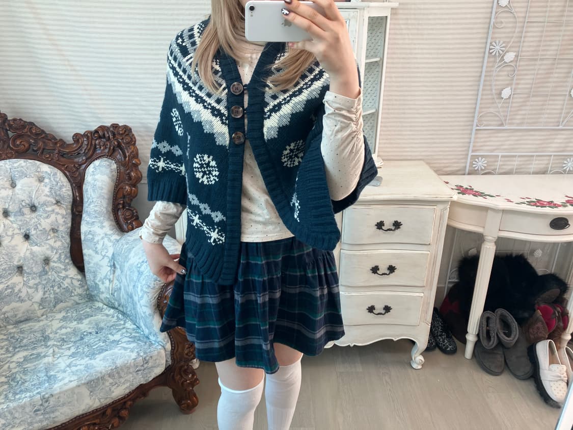 빈티지 모리 노르딕 네이비 케이프 가디건 상품이미지1