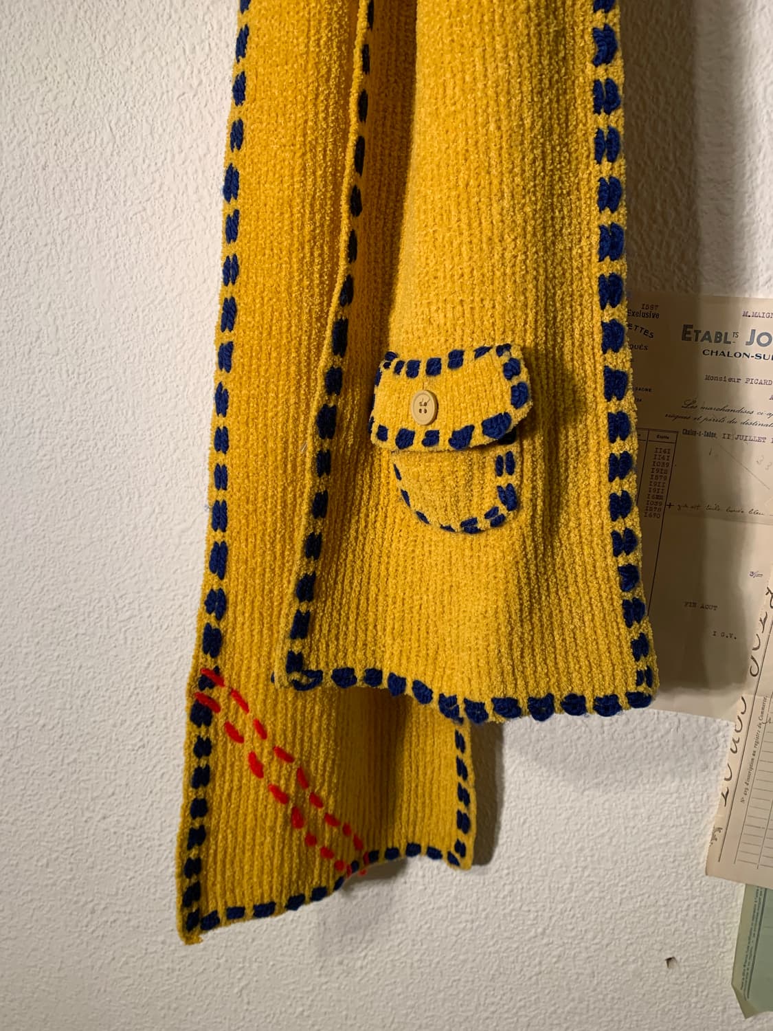 핑거린 핸드스티치 포켓 머플러 네이비 옐로 상품이미지1