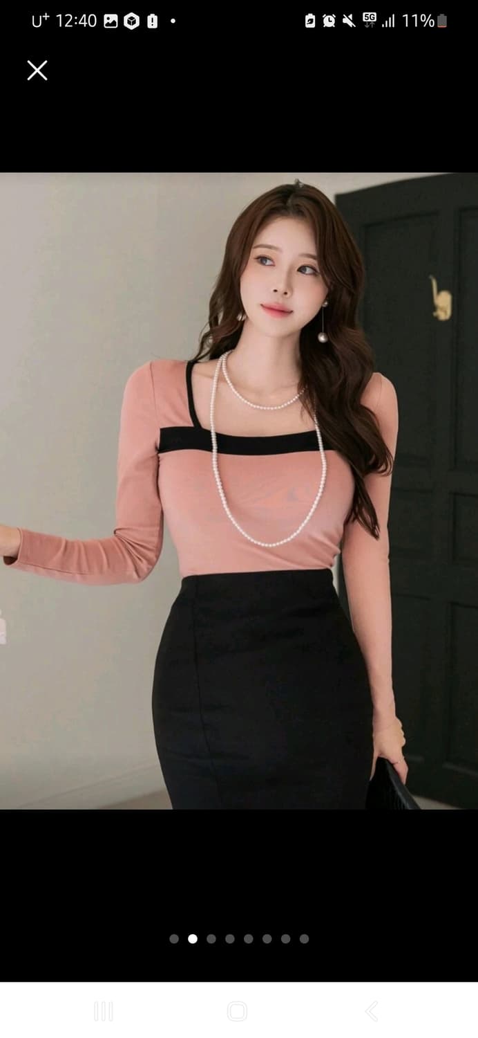 (택있는새옷) 빅사이즈 스퀘어넥 핑크배색티셔츠 상품이미지4