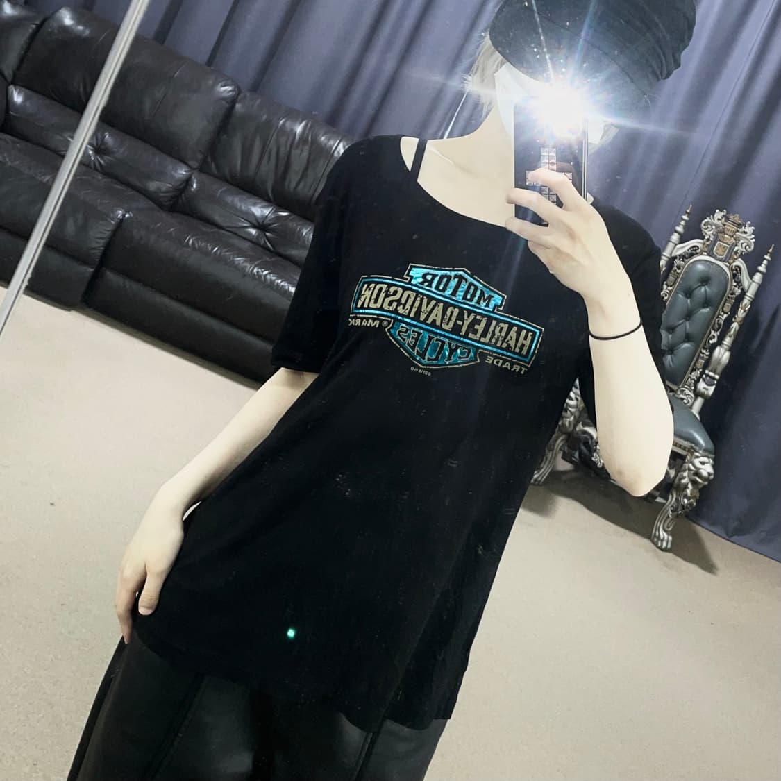 할리데이비슨 빈티지 프린팅 본디지 디테일 펑크 반팔 티셔츠 XL 상품이미지2