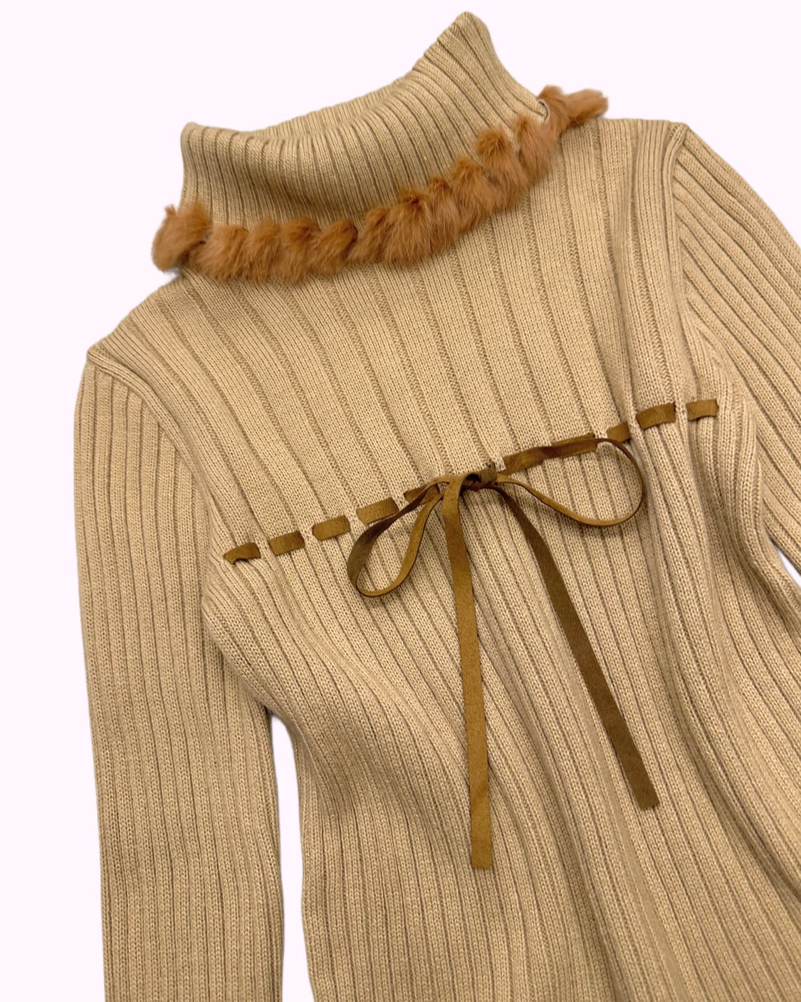 fur turtle neck lace-up ribbed knit 상품이미지2