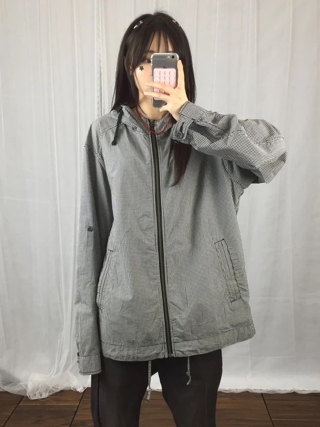 Uniqlo Check Hooded Jacket Grey 상품이미지1