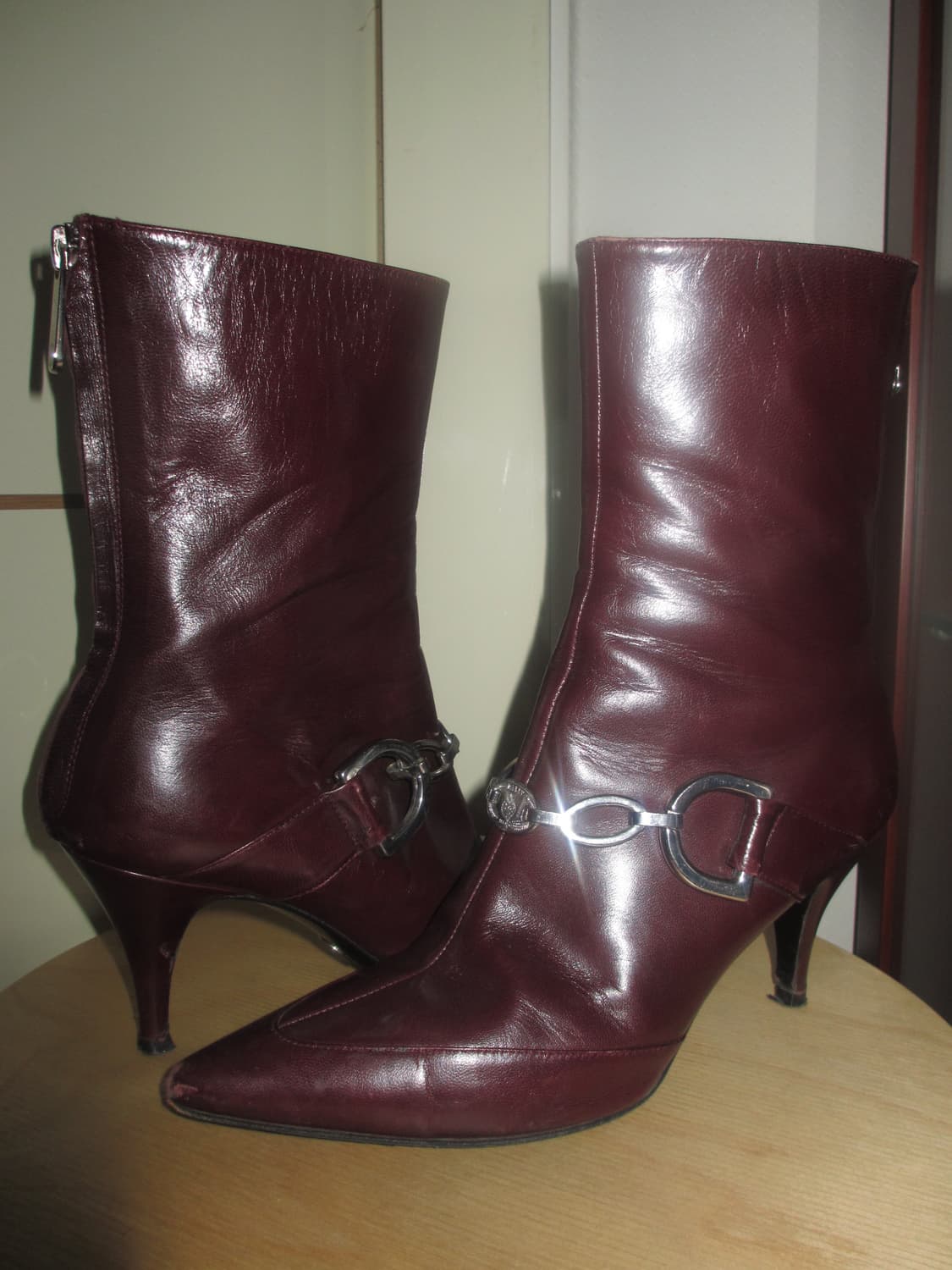 발리 bally 버건디 레더 체인 앵클 부츠 힐  상품이미지3