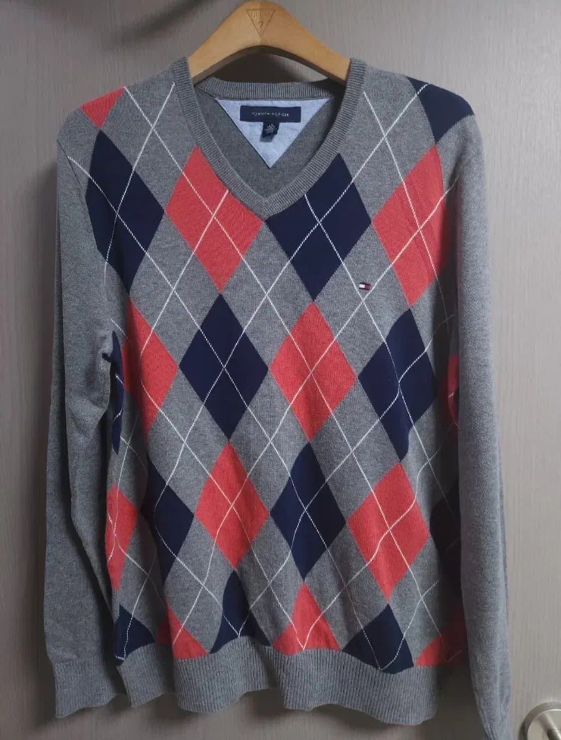 타미힐피거 아가일 브이넥 얇은니트, L 상품이미지1