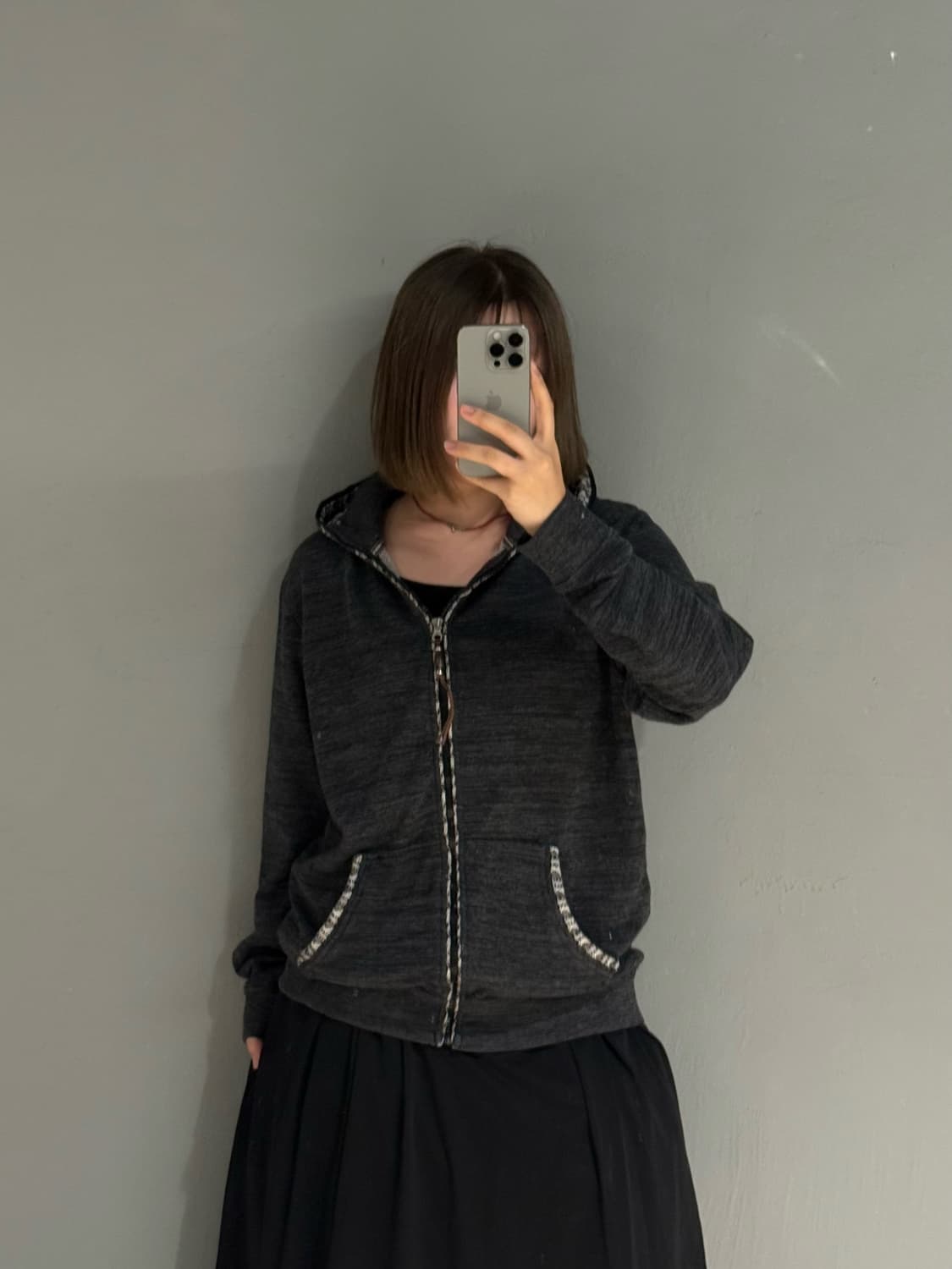 pattern mix detail full hood zip-up 상품이미지1