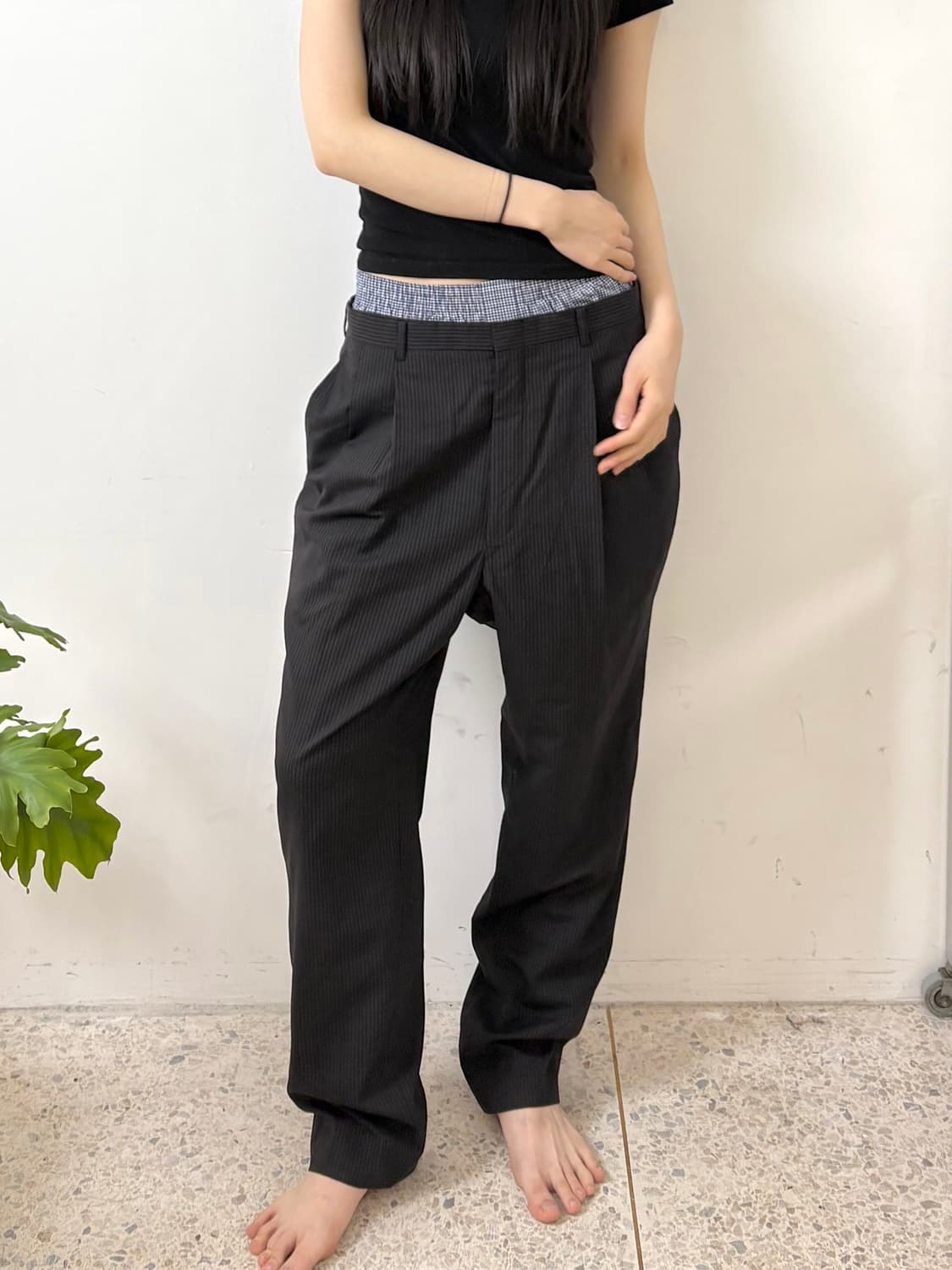 90‘s 입생로랑 스트라이프 투턱 슬랙스 상품이미지1