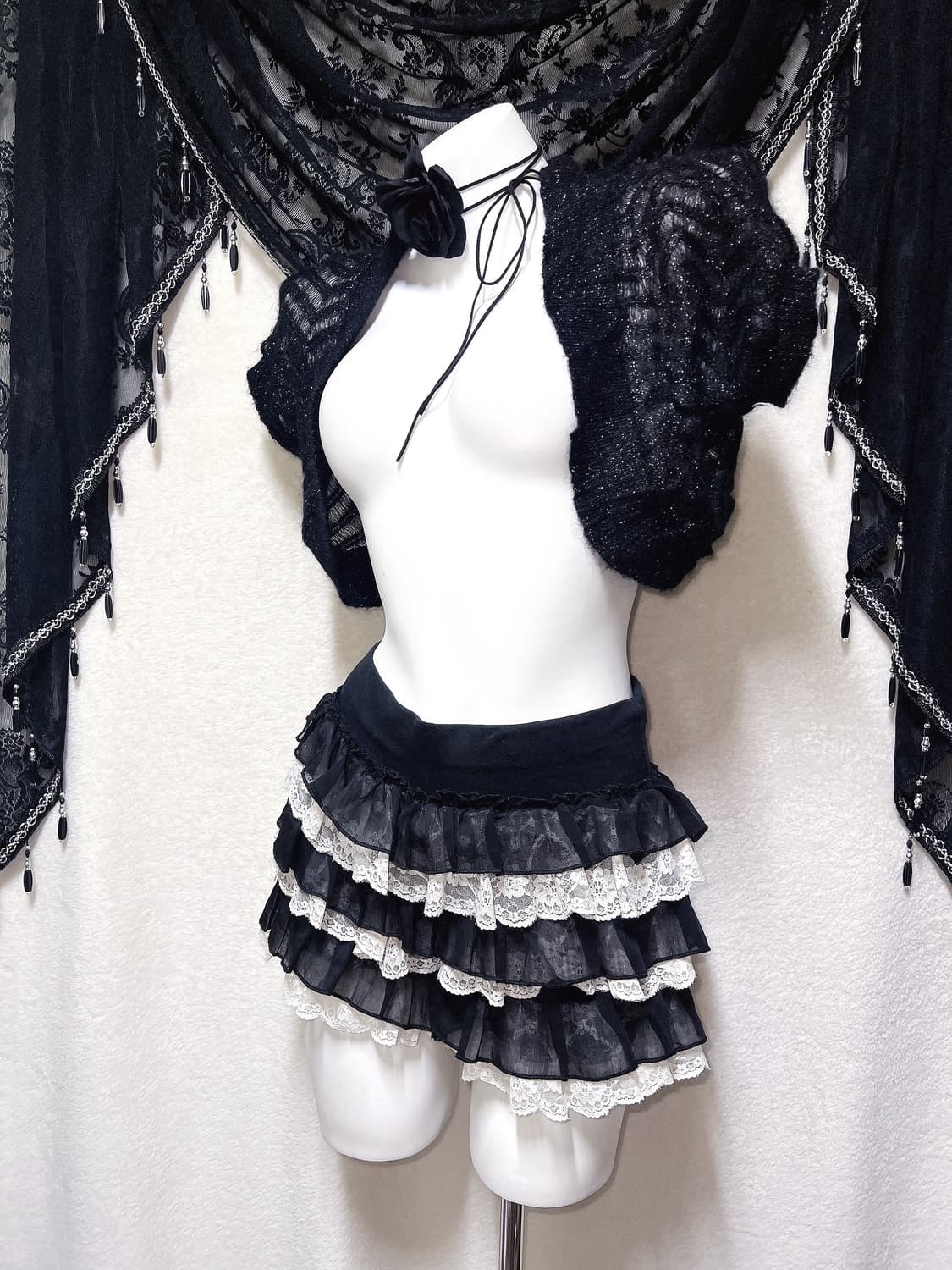 로맨틱고딕 고스펑크 다크페어리 그런지 뜨개 니트 볼레로 가디건 로걀 핀터 상품이미지2